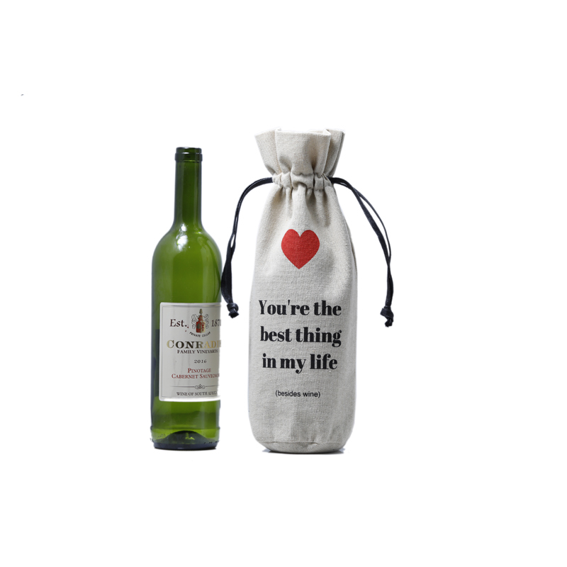 Natural Linen Pouch Wine Bottle Drawstring Bag With Custom Logo