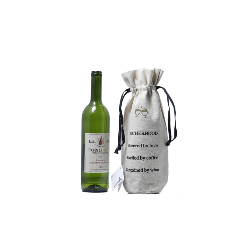 Natural Linen Pouch Wine Bottle Drawstring Bag With Custom Logo