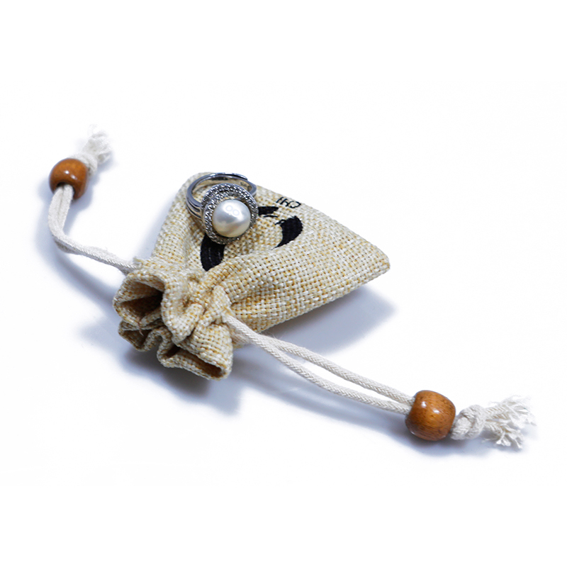 Custom printed logo Small Jute Sack Jewelry Drawstring Bag with beads