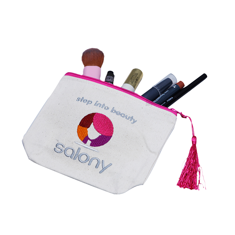 Natural Small Canvas Bags With Embroidery Logo And Tassel