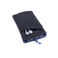 Grey velvet mobilephone pouch with front pocket for earbuds