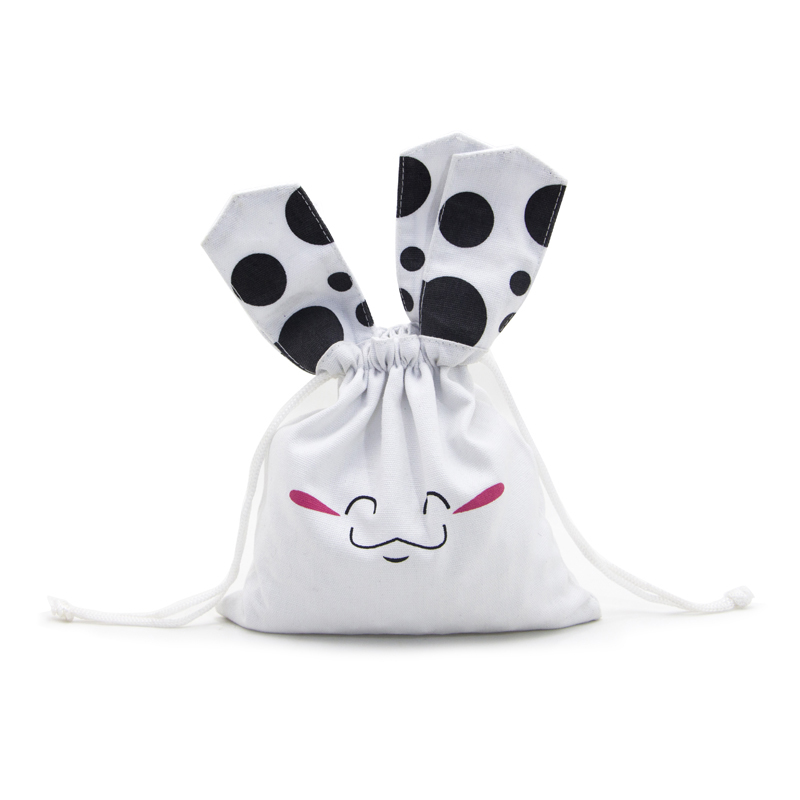 Off White Cotton Drawstring Bags With Ears