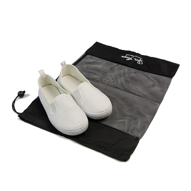 Black Mesh And Nylon Drawstring Shoe Packing Small Canvas Bags