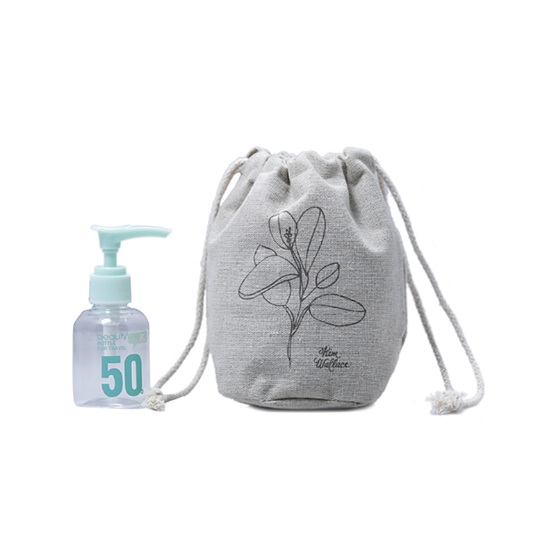 Natural Linen Pouch With Coating Drawstring Bag Cosmetic Pouch