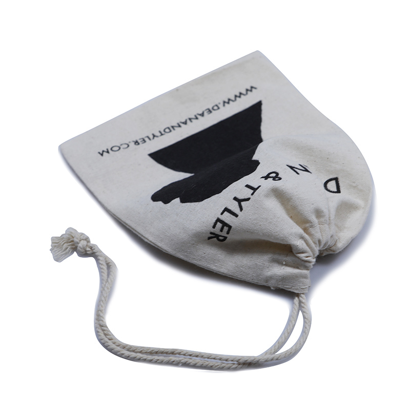 Printed Logo Cotton Shopping Bags Drawstring Packaging Bag
