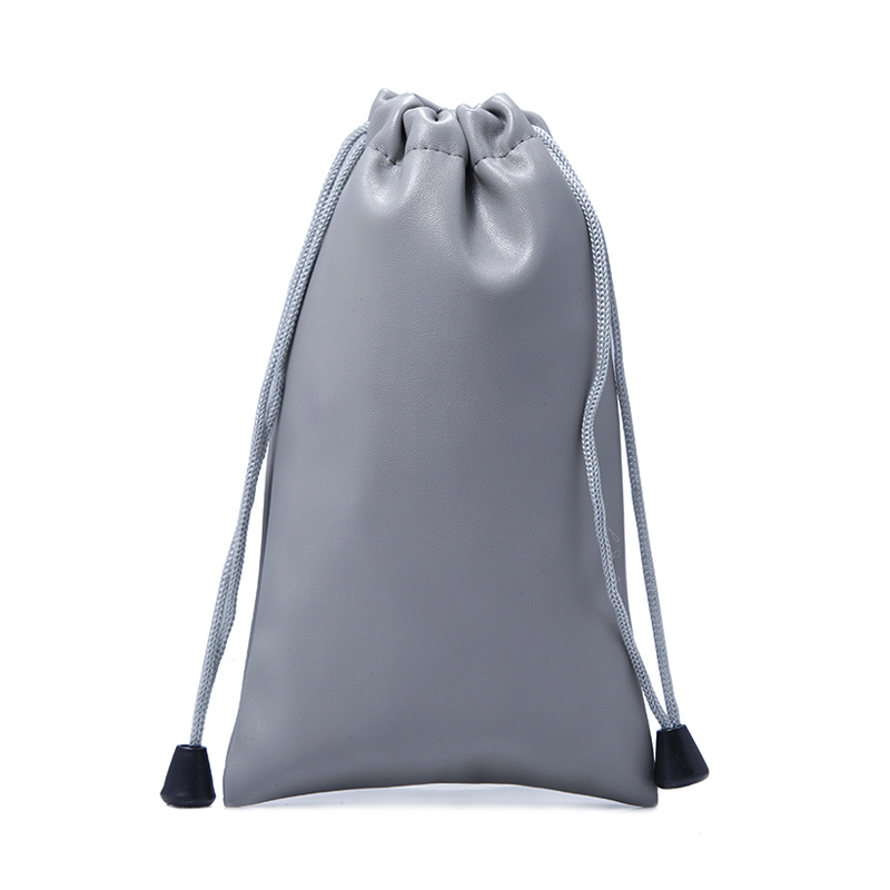 Grey Pu Leather Drawstring Glasses Small Cosmetic Bags