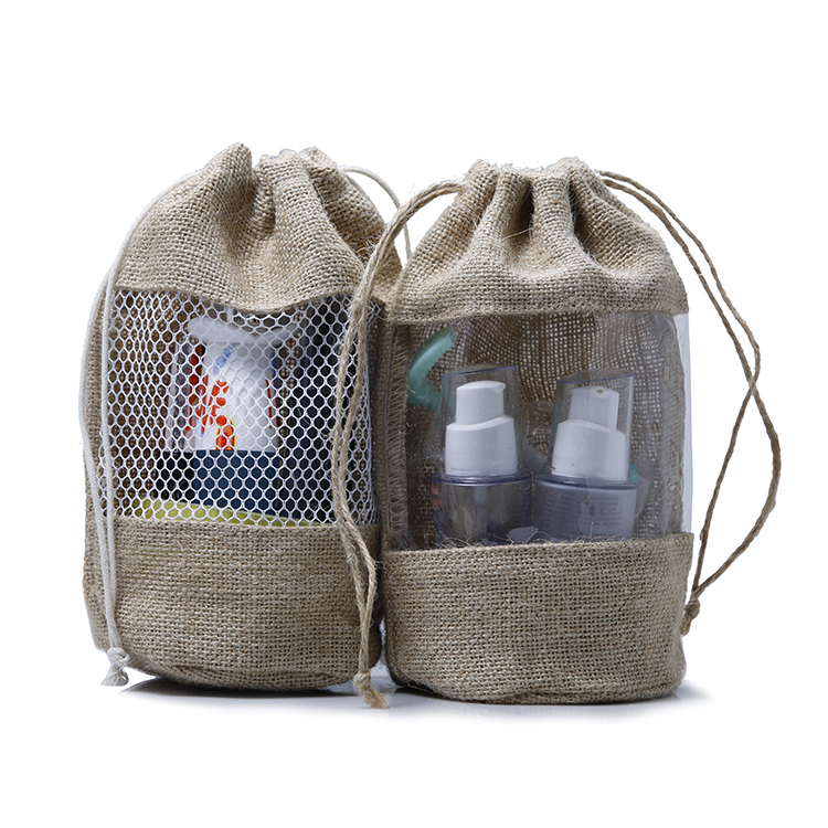 Wholesale custom Logo drawstring jute pouch burlap cosmetic bags