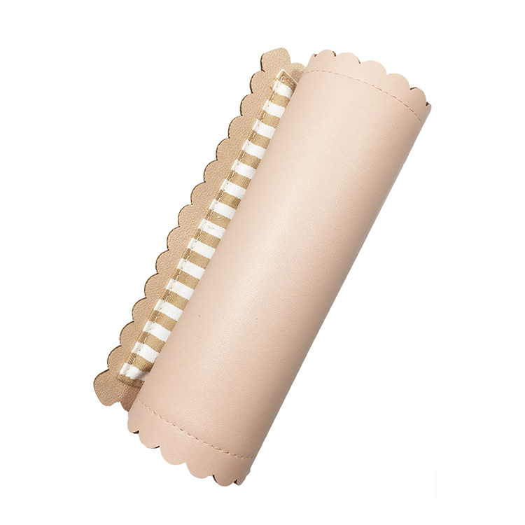 Custom Pink Wave Shape Edge Design PU Leather Jewelry Roll Bag
