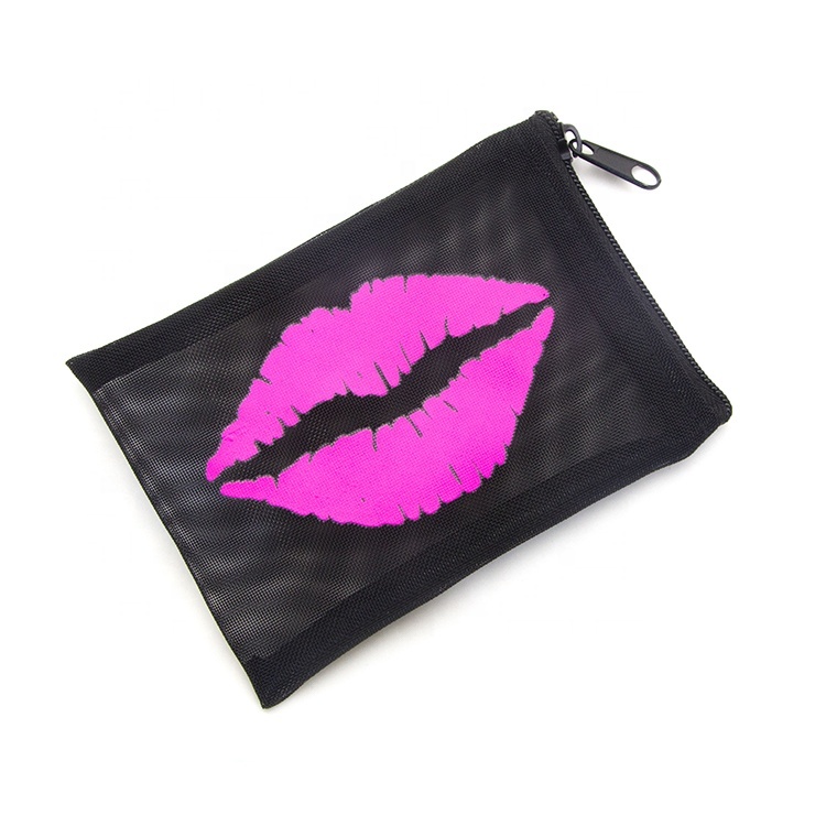 Portable eco women nylon mesh cosmetic bag with zipper