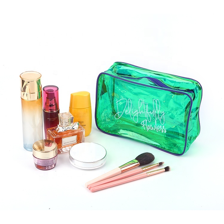 Holographic clear PVC transparent makeup pouch travel storage bag