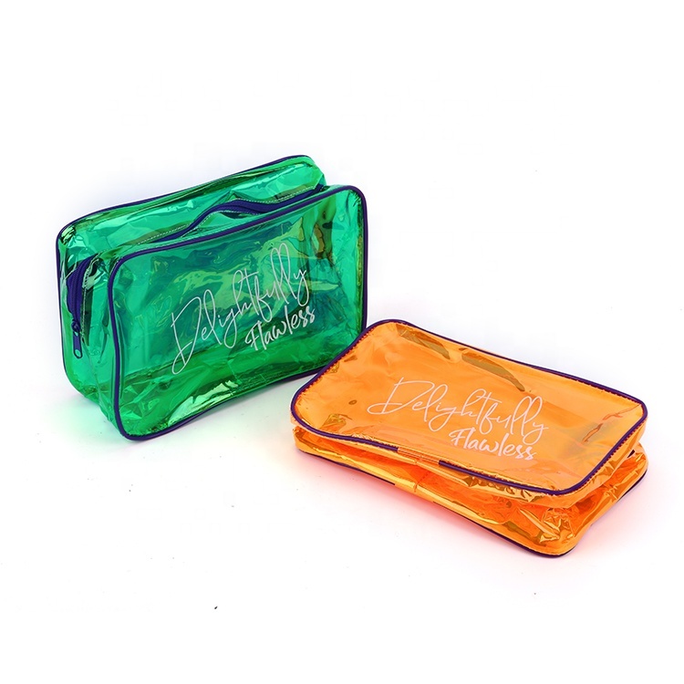 Holographic clear PVC transparent makeup pouch travel storage bag