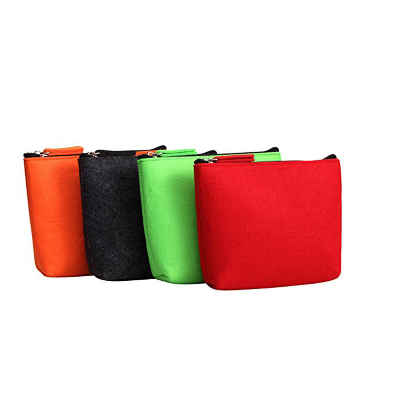 Customize colorful small zipper felt pouch packing makeup power bank bag