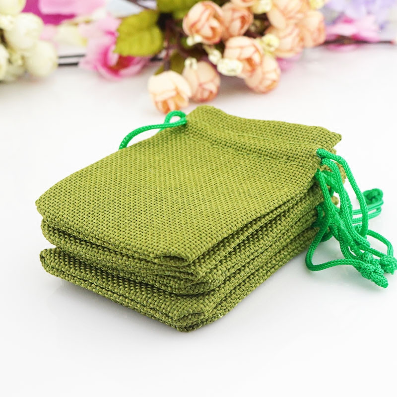 Hot sale eco friendly green jute tea seed small pouch jewelry bag