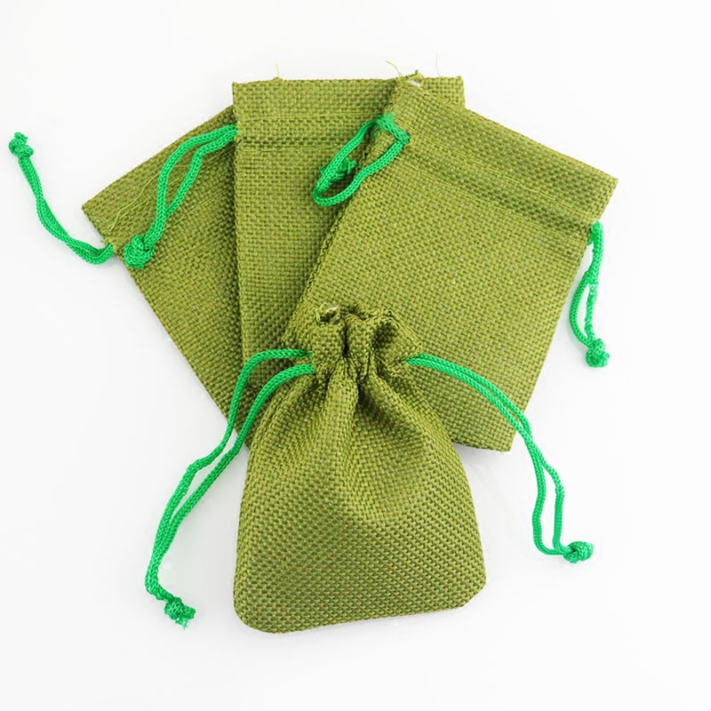 Hot sale eco friendly green jute tea seed small pouch jewelry bag