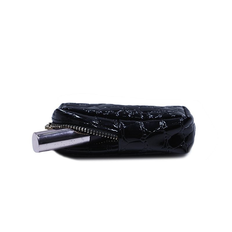 Custom black pu leather zipper pouch makeup box bag