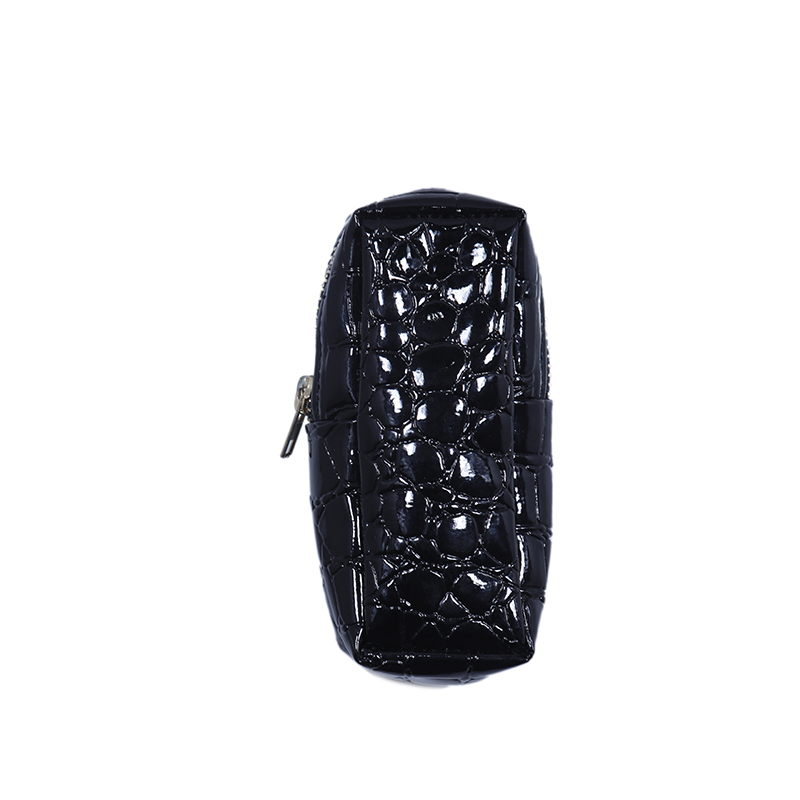 Custom black pu leather zipper pouch makeup box bag
