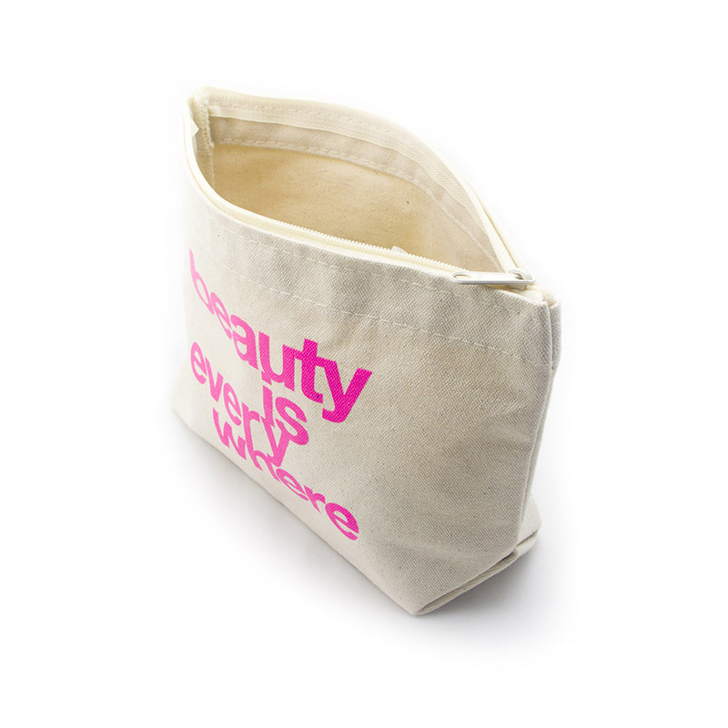 Custom canvas zipper pouch lamination canvas makeup bag with pink logo
