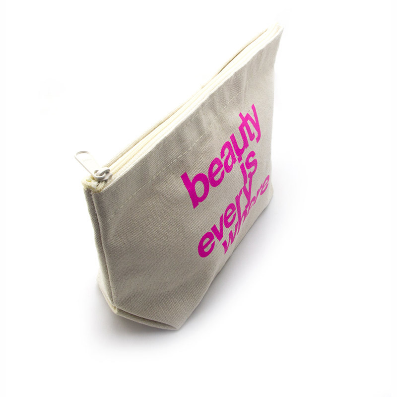 Custom canvas zipper pouch lamination canvas makeup bag with pink logo