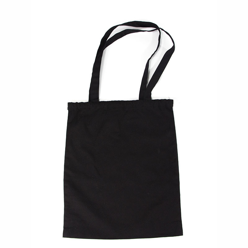 Custom cotton canvas handle shopping bag black canvas book packing bag with drawstring