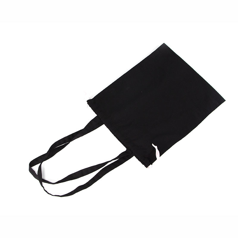 Custom cotton canvas handle shopping bag black canvas book packing bag with drawstring