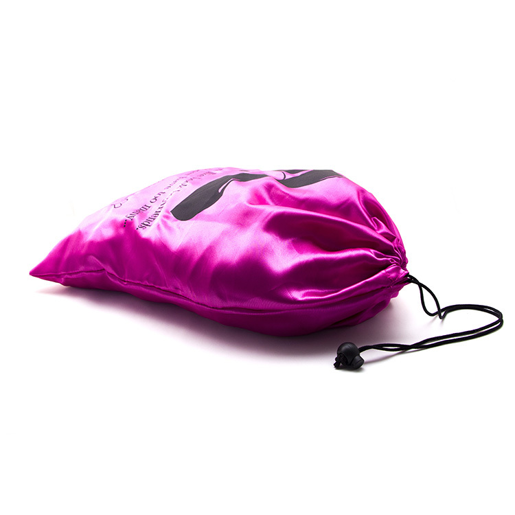 Custom logo shoe bag pink satin dust clothing drawstring bag