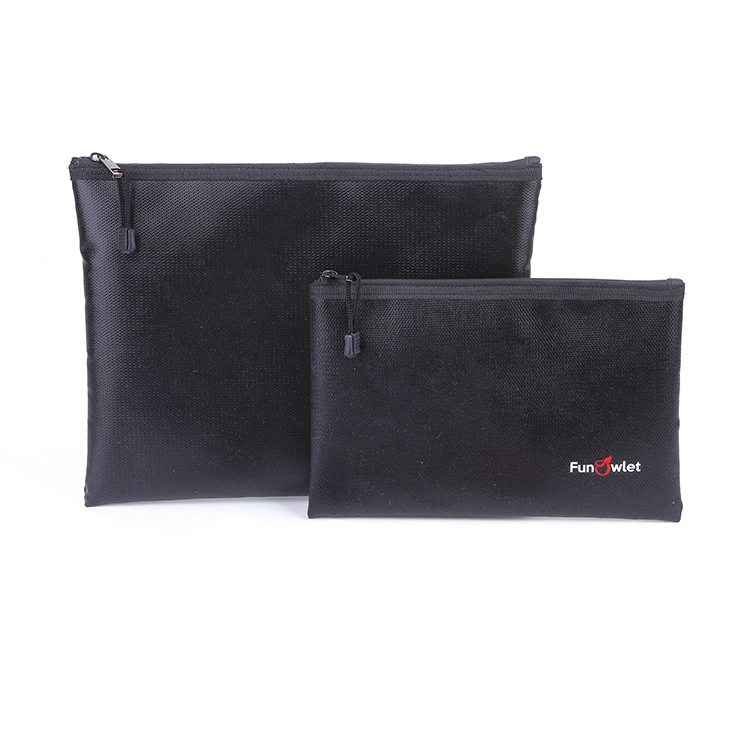 Custom black durable fireproof cloth tool bag packing document zipper bag