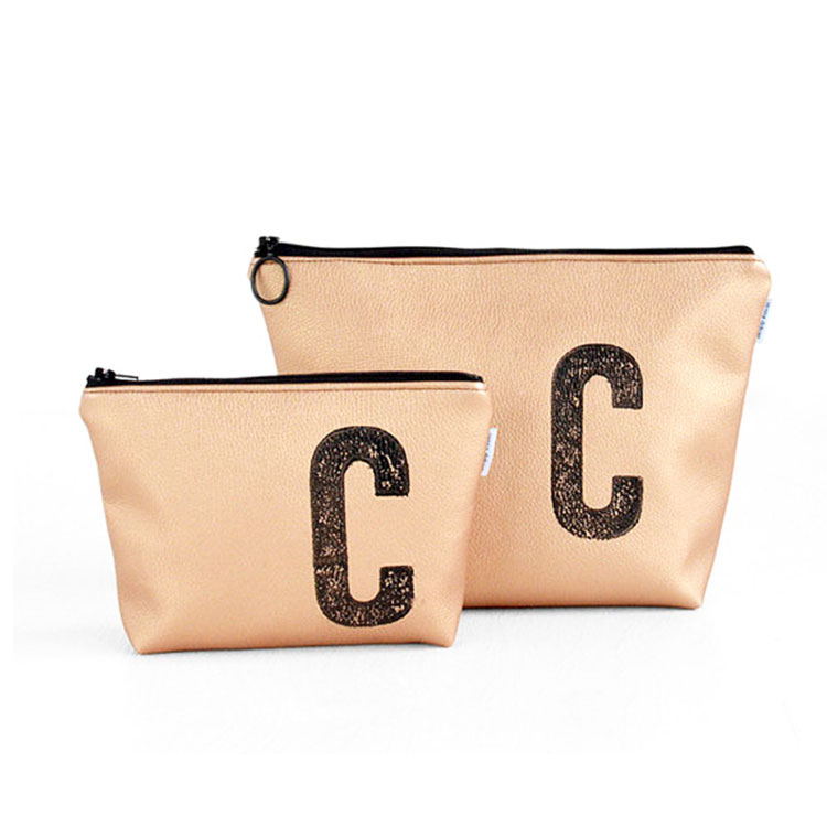 Rose gold PU leather make up zipper organizer bag gift brush packing bag printed logo