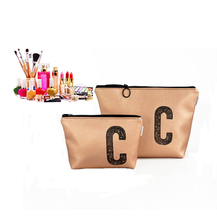 Rose gold PU leather make up zipper organizer bag gift brush packing bag printed logo