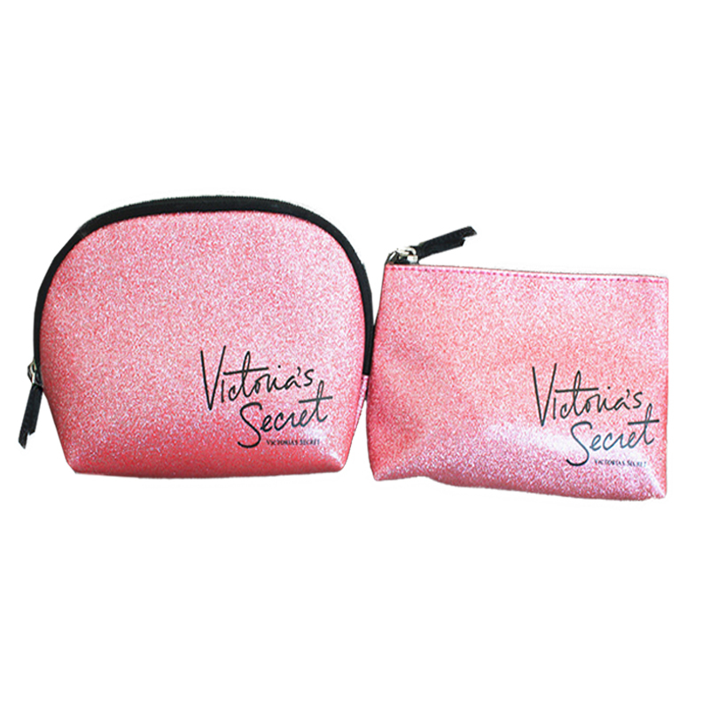 Pink PU leather zipper make up bag packing brush coin jewelry bag