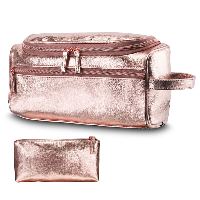 Fancy Luxury Blank Travel Pu Leather Toiletry Cosmetic Bag With Hook