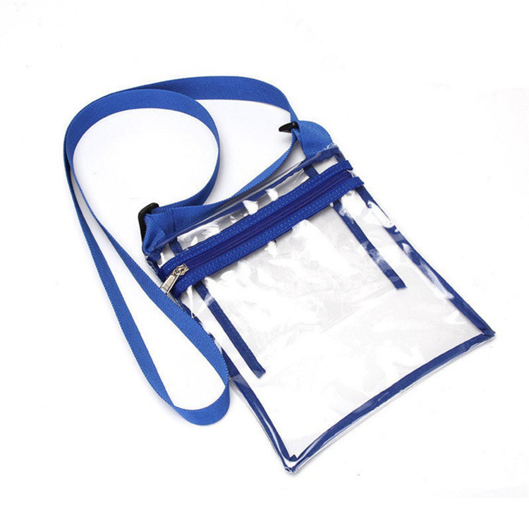 Custom inside pocket zipper make up travel  clear pvc bag with shoulder