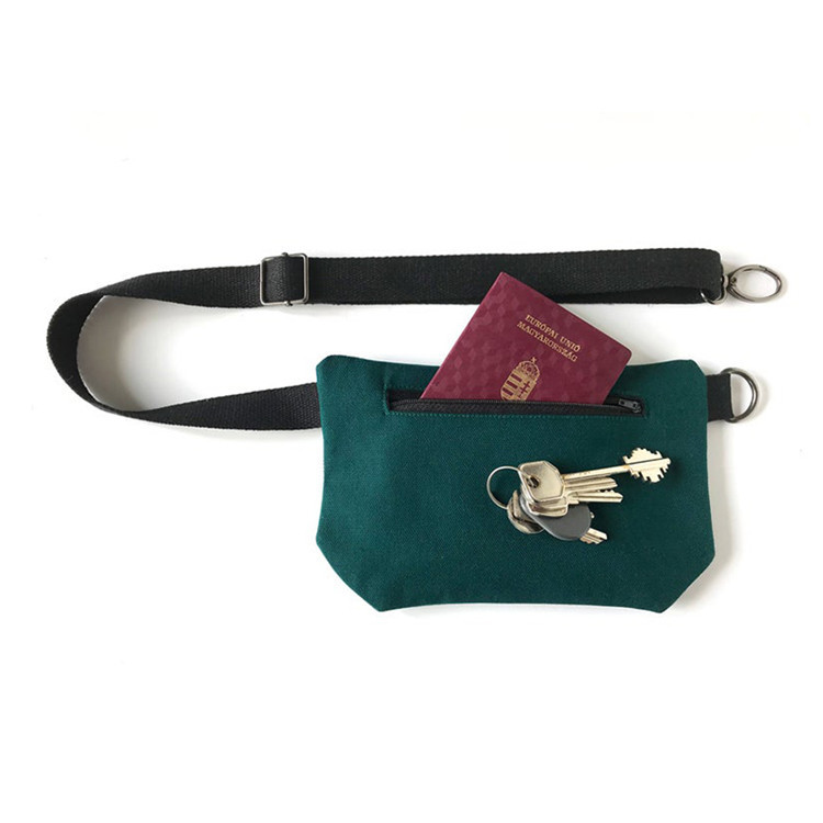 Custom packing phone coin zipper canvas sport waist bag