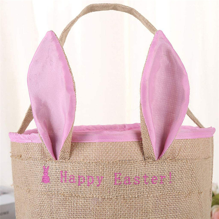 Custom printed logo designed cute 2 bunny ears durable Jute Easter egg bag