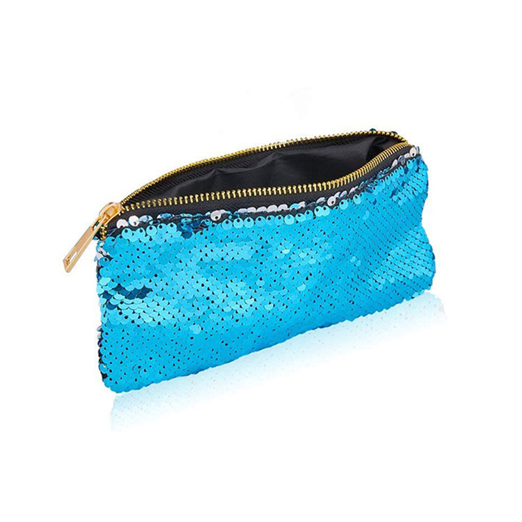 Hot sale blue reversible sequin zipper bag
