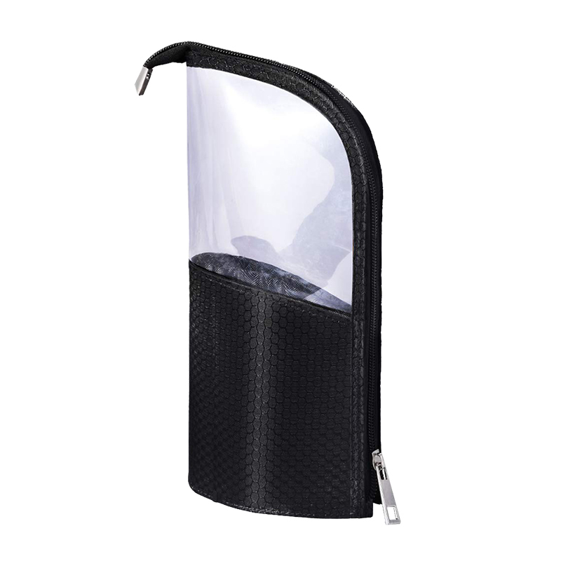 Custom black nylon PVC Triangle shape zipper make up brush bag