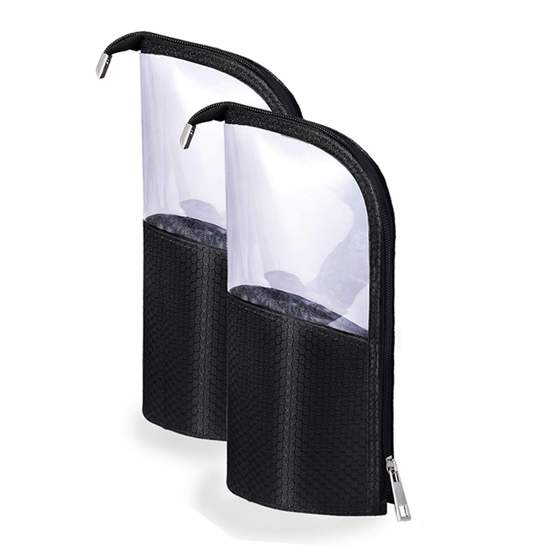 Custom black nylon PVC Triangle shape zipper make up brush bag