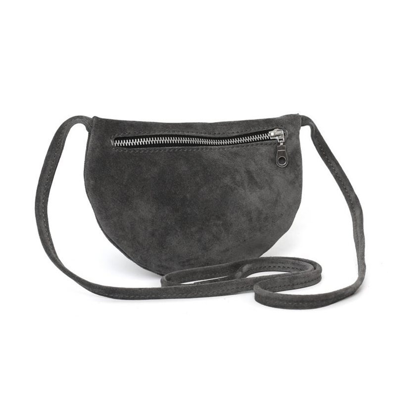 Custom gray suede travel shopping bag shoulder zipper crossbody bag