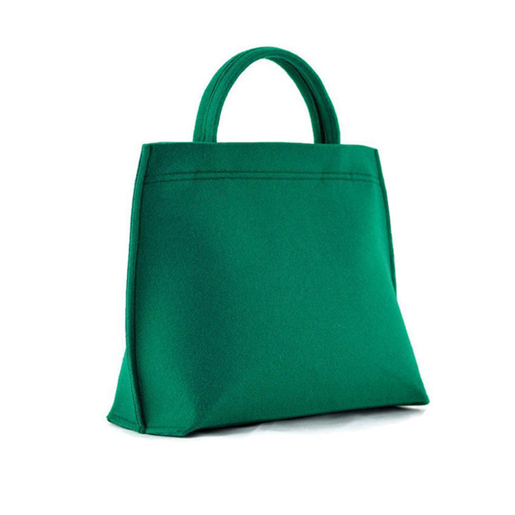 Green felt shopping bag tote bag with zipper