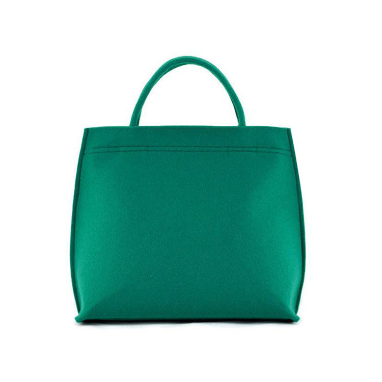 Green felt shopping bag tote bag with zipper