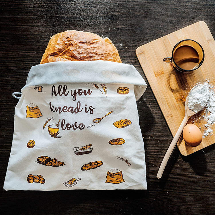 Cutom drawstring cotton bread bag printed logo