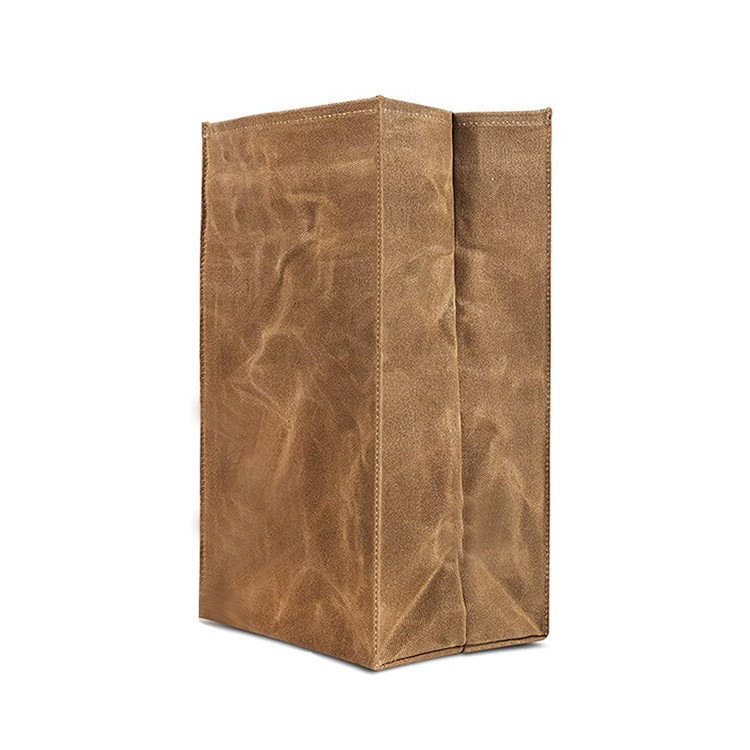 Custom roll up waterproof brown waxed canvas lunch bag