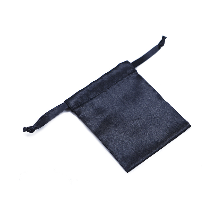 Small black satin drawstring bag gift ring jewelry bag