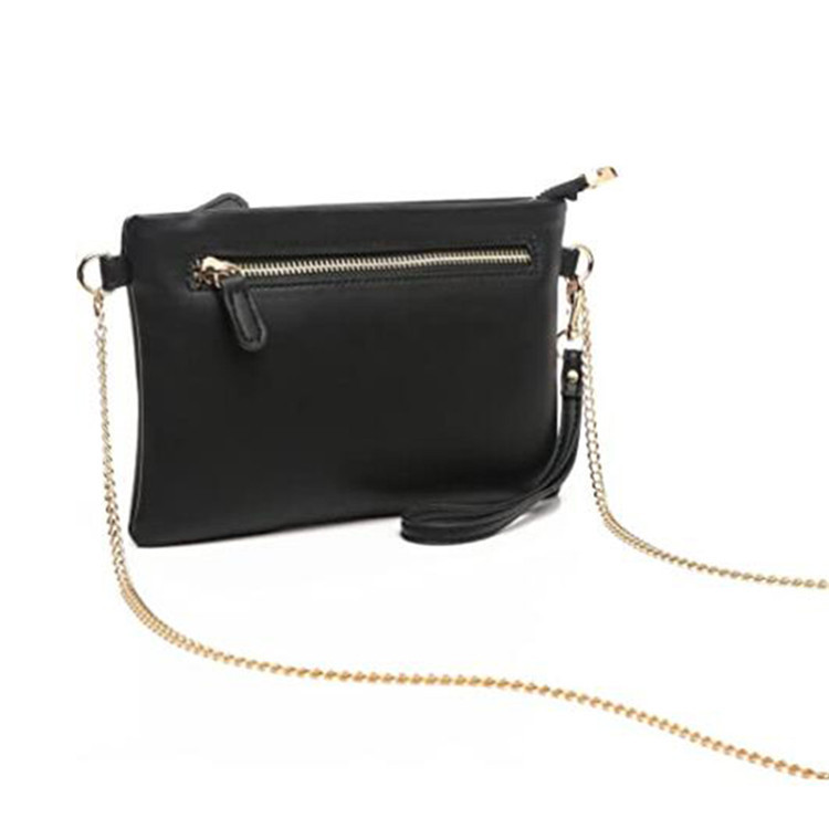 Black PU Leather Crossbody Bag with Chain Strap