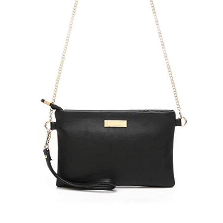 Black PU Leather Crossbody Bag with Chain Strap