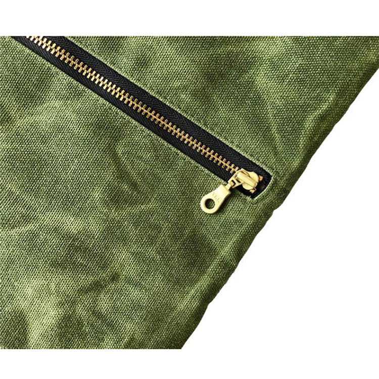 Green canvas waxed crossbody bag zipper compartments bag