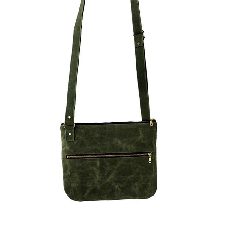 Green canvas waxed crossbody bag zipper compartments bag