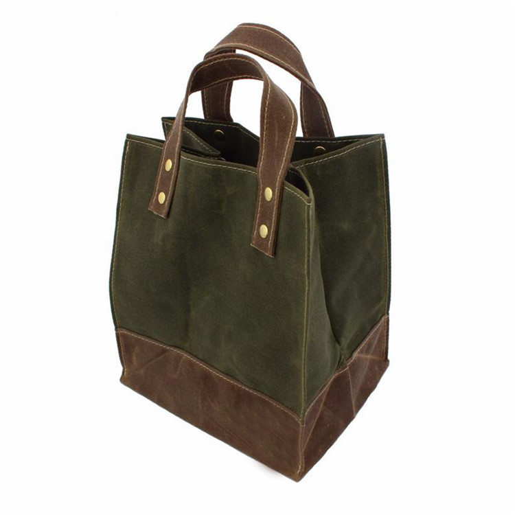 Waxed canvas drinks sandwiches fruit lunch tote bag