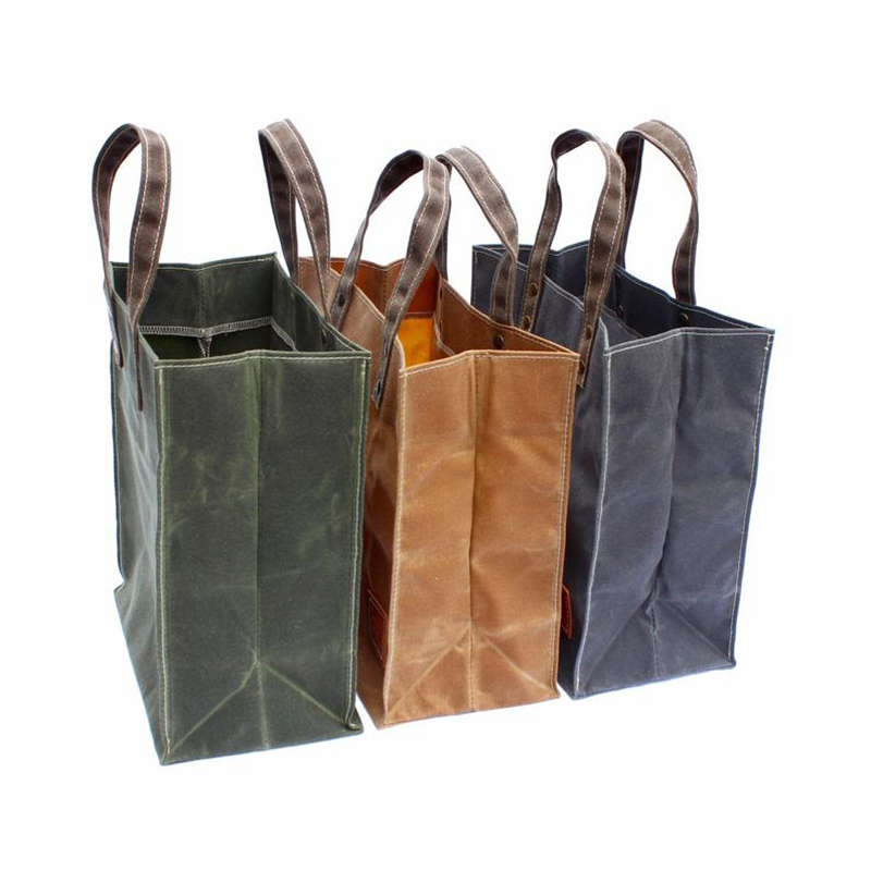Custom waxed lunch bag picnic fruit shopping tote bag
