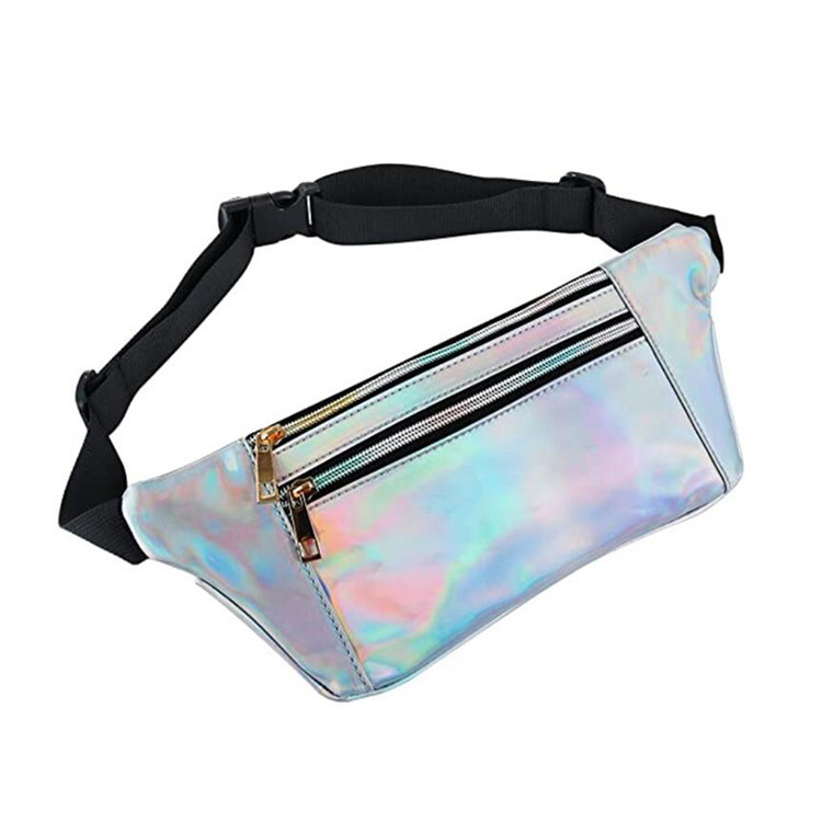 Custom swim travel sport holographic waist bag makeup phone zipper pockets