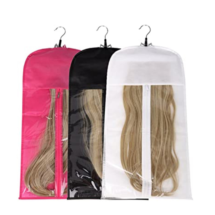 Custom zipper plain non woven hair bag with PVC window